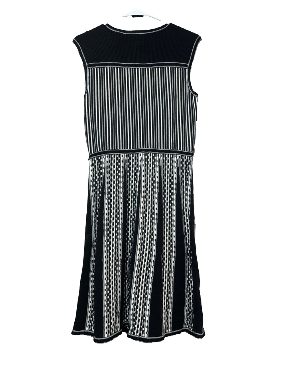 Tory Burch Black and White Sleeveless Knit Fit-and-Flare Dress - Picture 2 of 3